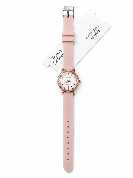Forever Collection Women’s Analog Watch with Rose Gold Dial, Soft Silicone Strap, Quartz Movement,