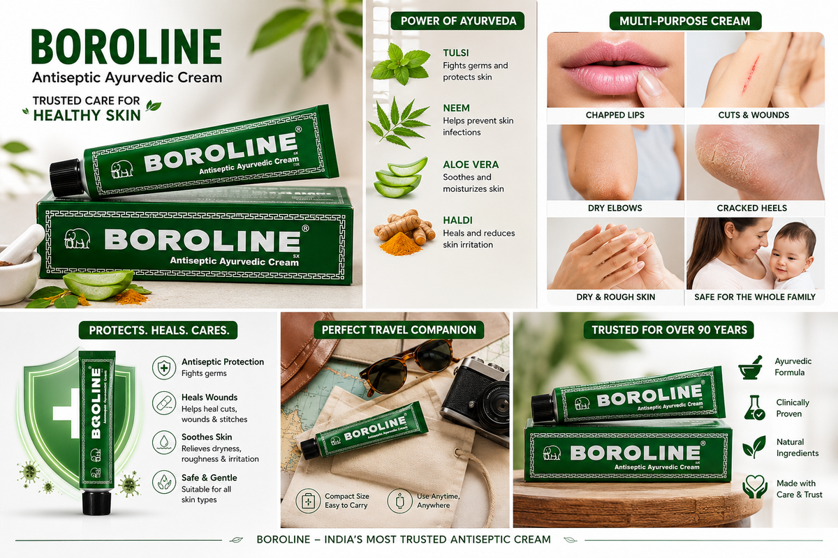 Boroline Antiseptic Ayurvedic Cream | Multi-Purpose Skin Care Cream for Dry, Rough & Chapped Skin | For Face, Hands & Body | Suitable for Men, Women & Children