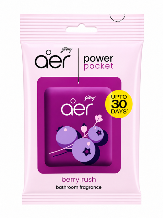 Godrej aer Power Pocket Berry Rush Bathroom Fragrance, Long Lasting Air Freshener for Bathroom, Toilet & Small Spaces, Pocket Sachet with Hook, Up to 30 Days Fragrance
