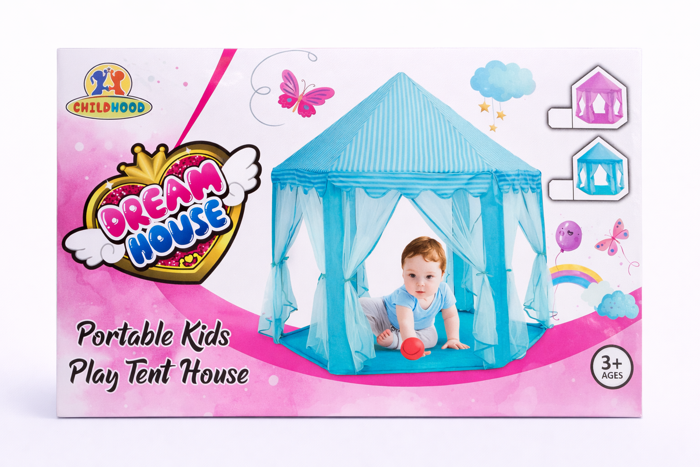 Kids Play Tent Princess House (3+ Years) – Large Indoor Play Tent with Cushioned Mat, Mesh Ventilation, Foldable Playhouse for Girls