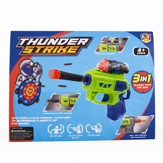 Toy Gun Target Shooting Set for Kids | Thunder Strike Blaster with Foam Darts & Velcro Balls | Pull-Back Action Gun with Targets | Safe Shooting Game Toy (3+ Years)