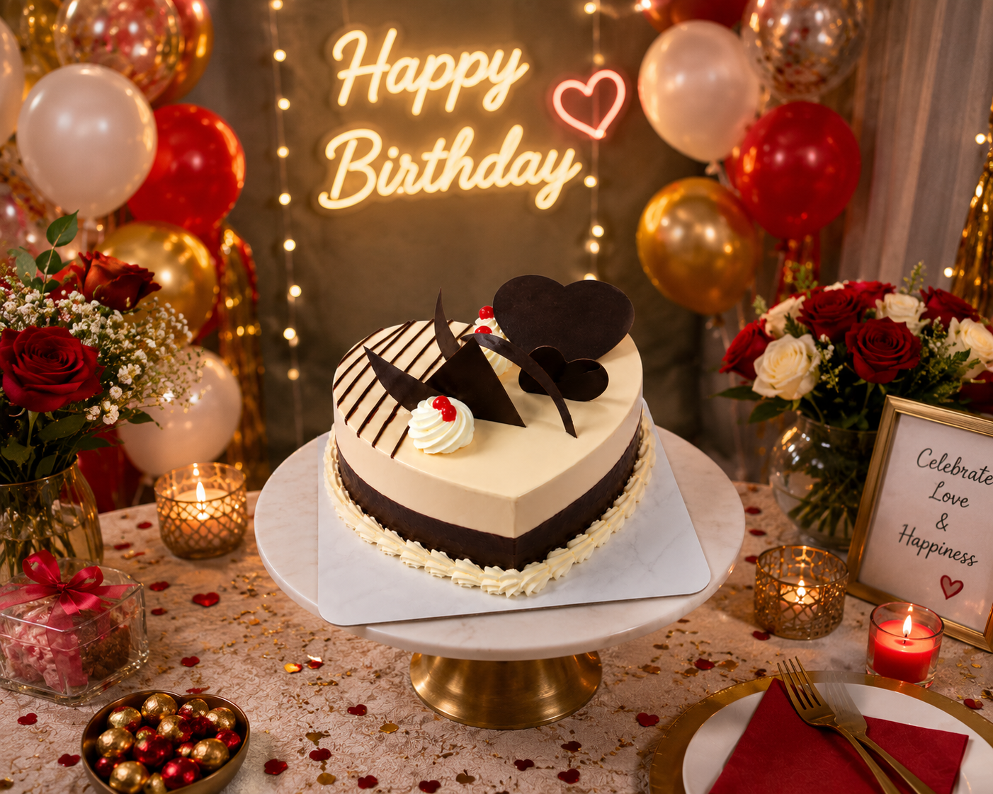Heart Shape Chocolate Cake (500 grams) | Premium Fresh Cream Heart Cake | Romantic Anniversary & Valentine's Day Cake | Birthday Celebration Cake
