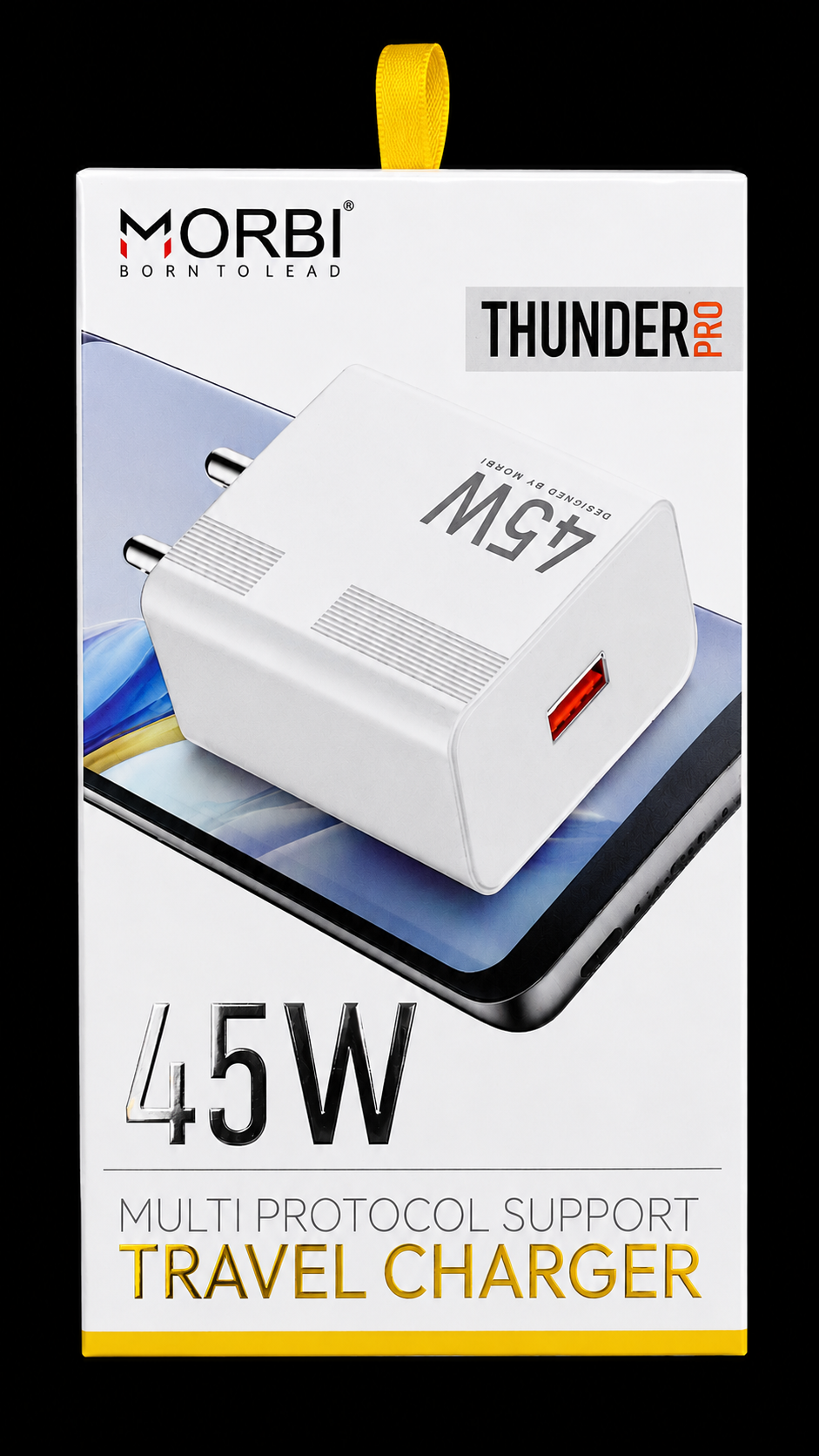 MORBI Thunder Pro 45W Travel Charger with USB-A Port, Multi Protocol Fast Charging Adapter, Smart IC, Multi Protection, 45W High Power Output, Compact Charger for Smartphones, Tablets & USB Devices