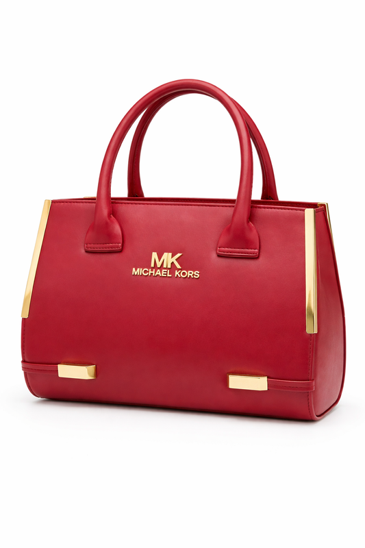 Luxury Red Faux Leather Handbag for Women | Premium Structured Tote Bag with Gold Tone Hardware