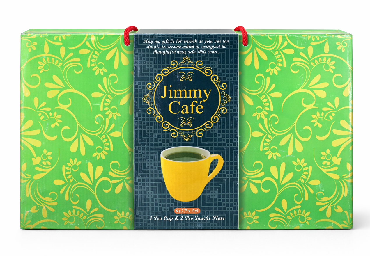 6-Piece Ceramic Tea Cup & Snack Plate Set with Gift Box | 4 Black Tea Cups + 2 Square Plates