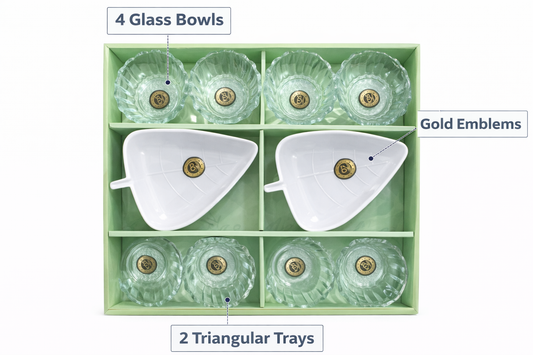 6-Piece Glass Bowl & Ceramic Tray Gift Set | 4 Glass Bowls + 2 Triangular Serving Trays