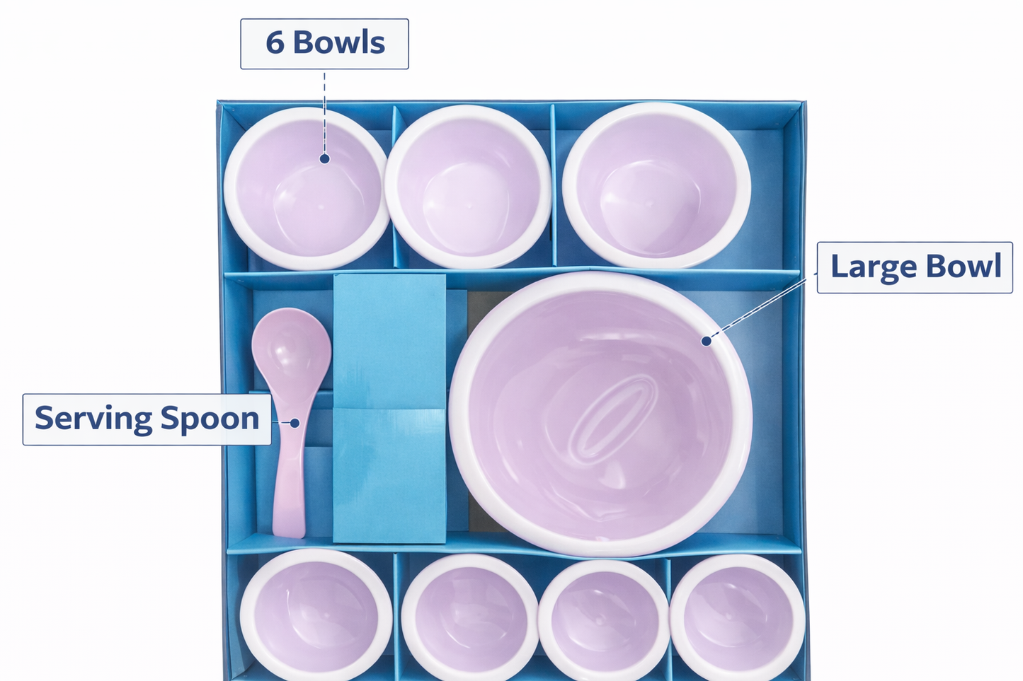 8-Piece Ceramic Bowl Set with Serving Spoon | 6 Small Bowls + 1 Large Bowl + 1 Spoon