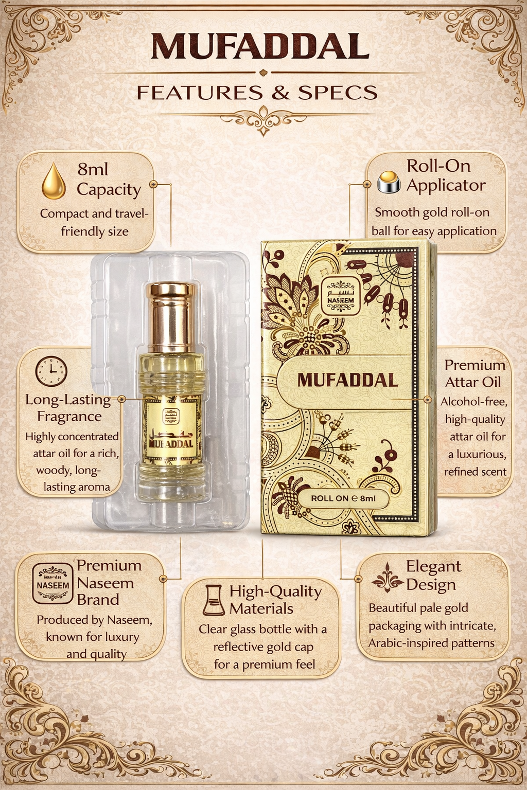 Mufaddal Attar Roll On Perfume Oil 8ml – Alcohol-Free Long Lasting Fragrance for Men & Women