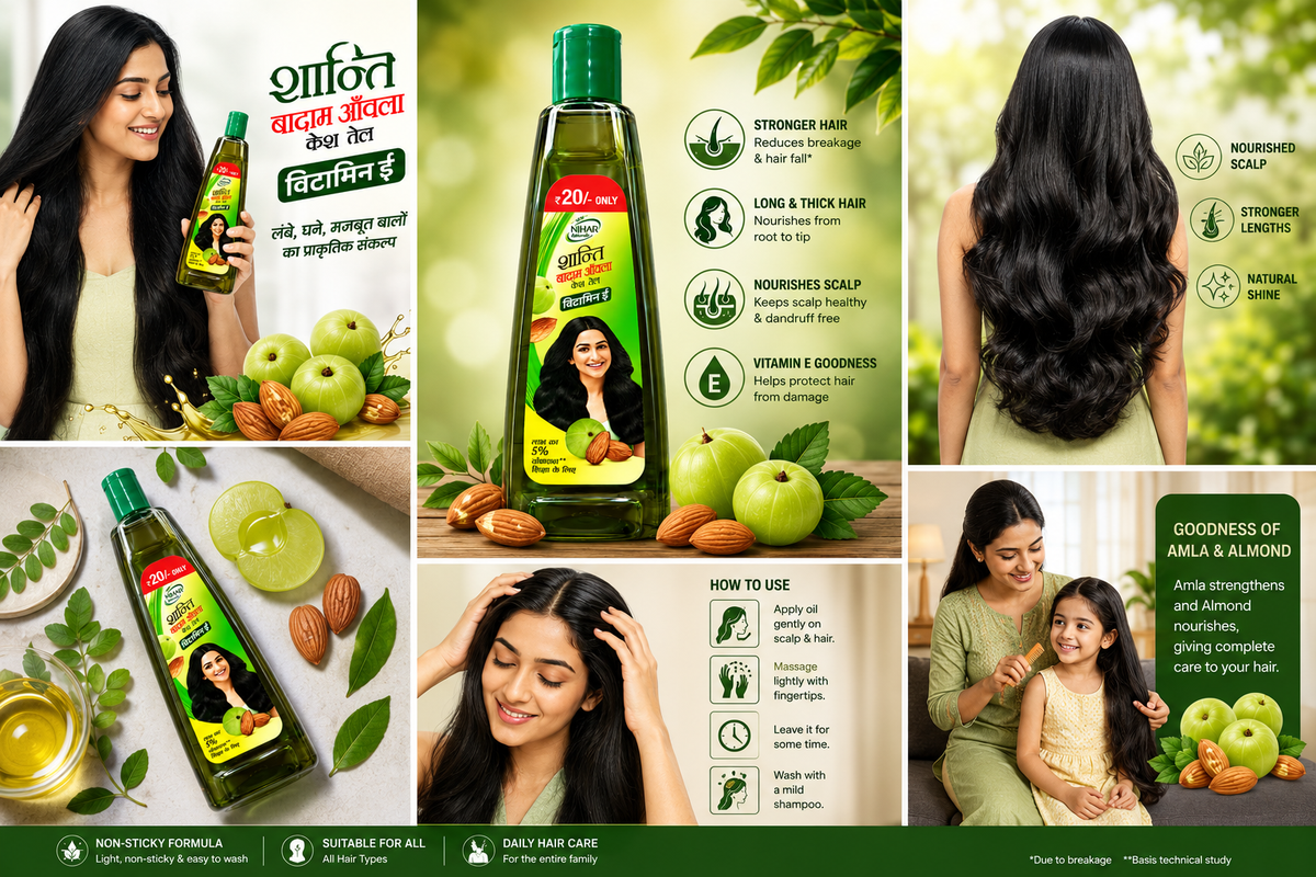 Nihar Naturals Shanti Badam Amla Kesh Tel with Almond, Amla & Vitamin E, Nourishing Hair Oil for Strong, Long & Thick-Looking Hair, Non-Sticky Formula, 70 ml