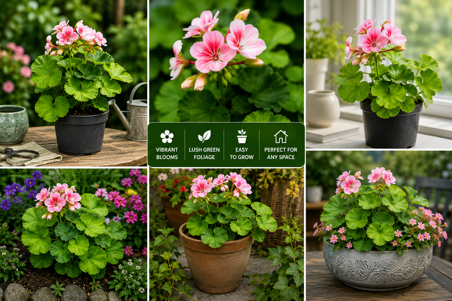 Geranium Live Flowering Plant (Pelargonium spp.) | Pink Bloom Ornamental Plant for Pots, Balcony & Garden | Easy Care Decorative Flower Plant