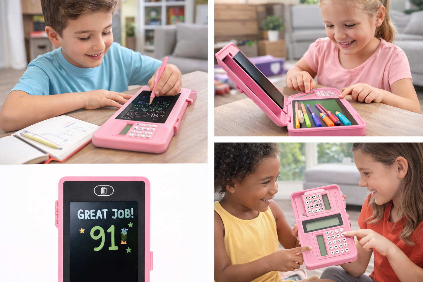 LCD Writing Tablet Pen Case with Calculator for Kids – 2-in-1 Drawing Pad + Storage Box – Erasable Doodle Board with Screen Lock & Stylus – School Stationery Organizer Gift for Boys & Girls