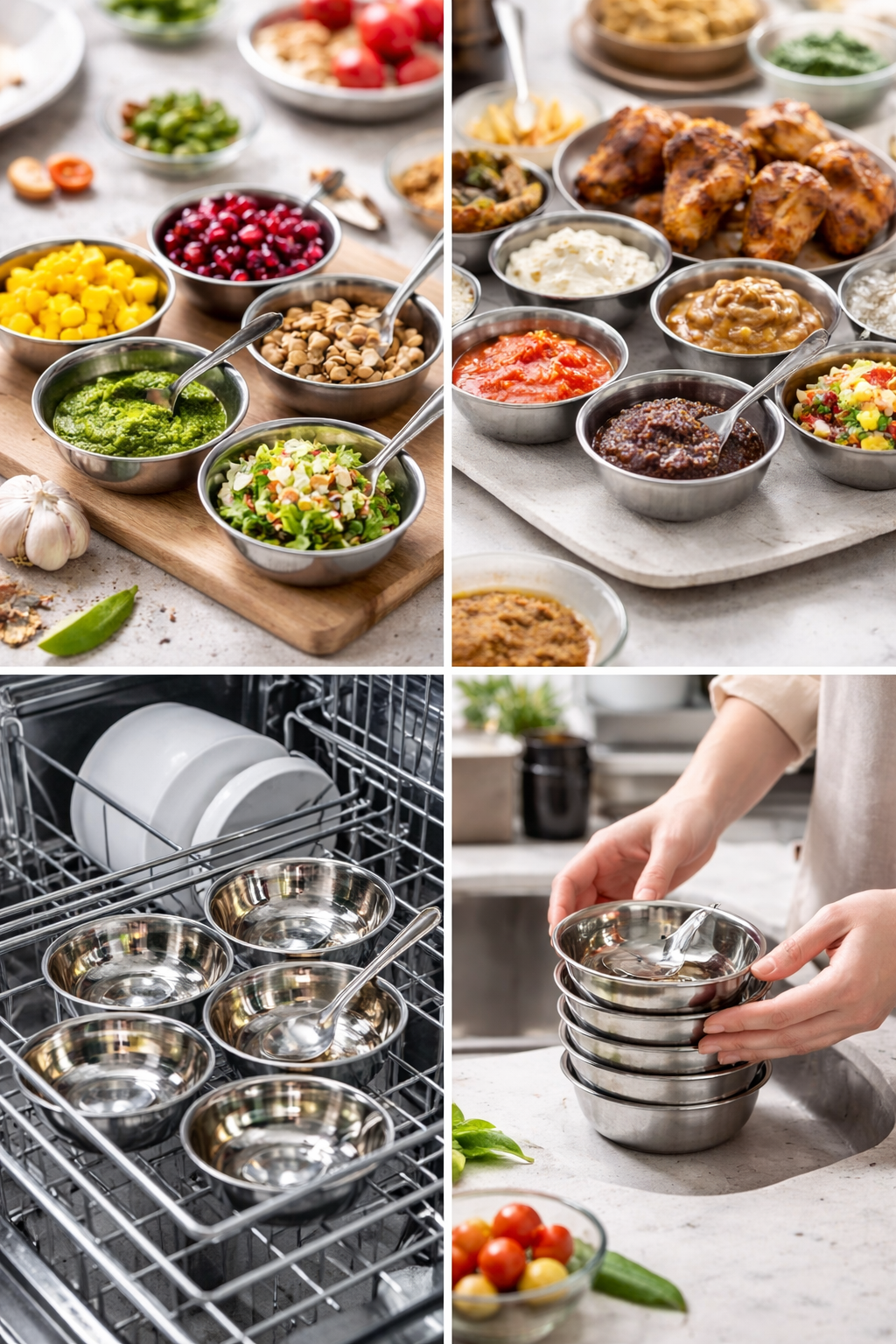 Stainless Steel Bowl Set with Teaspoons (12 Pieces) | 6 Katori Bowls + 6 Spoons | Food Grade Steel | Rust Resistant | Dishwasher Safe Kitchen Set