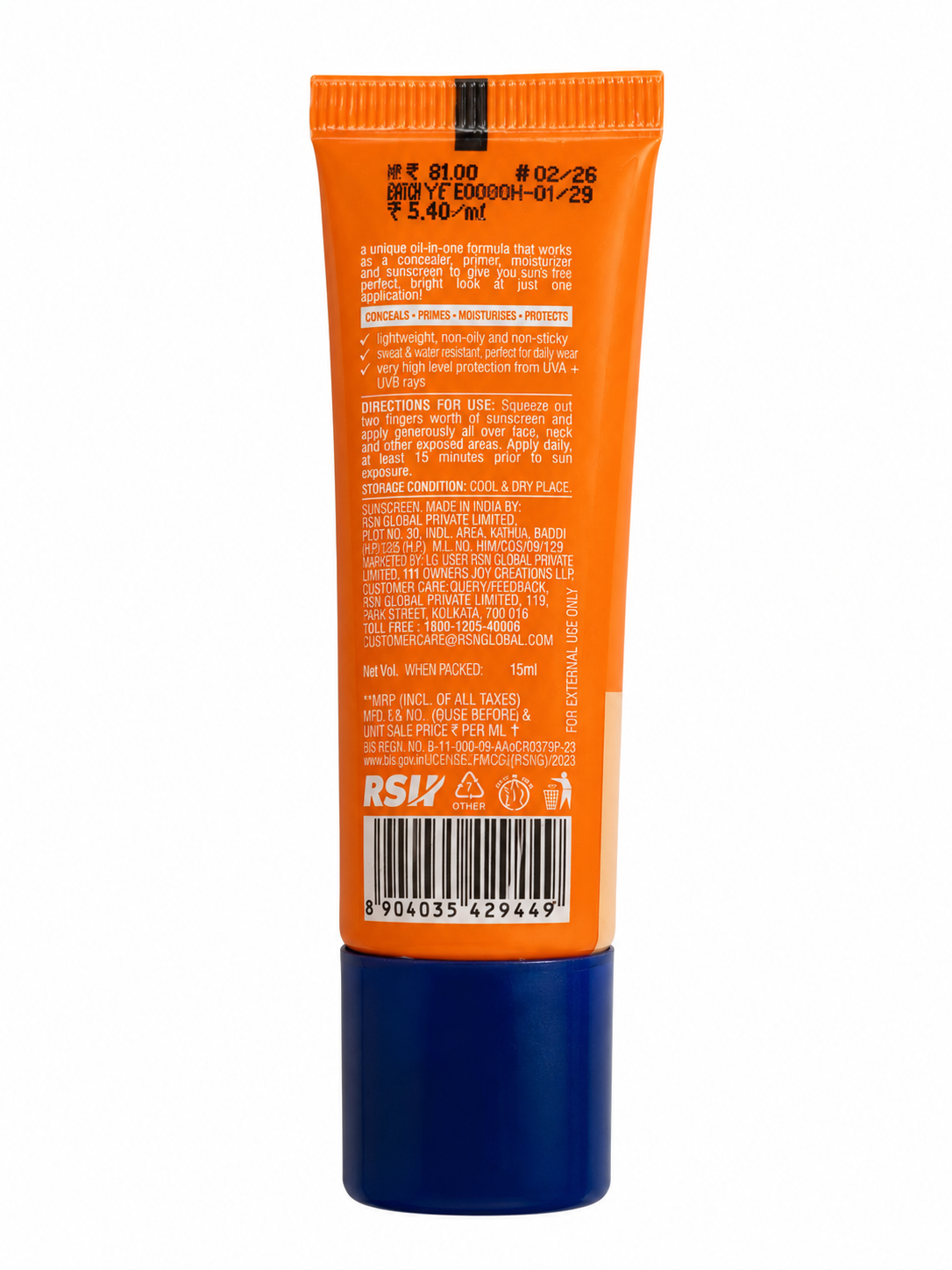 Joy Hello Sun Tinted Sunscreen SPF 50 PA++++ with Niacinamide & Grapefruit | Broad Spectrum UVA/UVB Protection | Sweat & Water Resistant | Lightweight Non-Greasy Formula | Natural Skin Tint | 15 ml