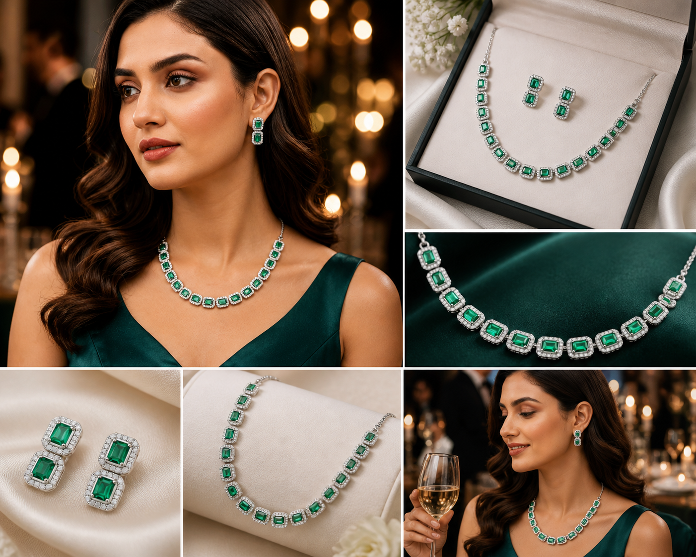EMERALD ELEGANCE Necklace & Earrings Set Timeless Glamour. Effortless You.