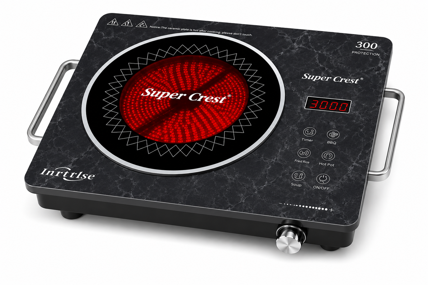 Super Crest 3000W Infrared Cooktop | Electric Infrared Cooker with Touch Control | Ceramic Glass Top | Overheat Protection | Energy Saving Cooktop | Black