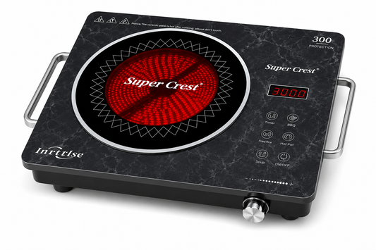 Super Crest 3000W Infrared Cooktop | Electric Infrared Cooker with Touch Control | Ceramic Glass Top | Overheat Protection | Energy Saving Cooktop | Black