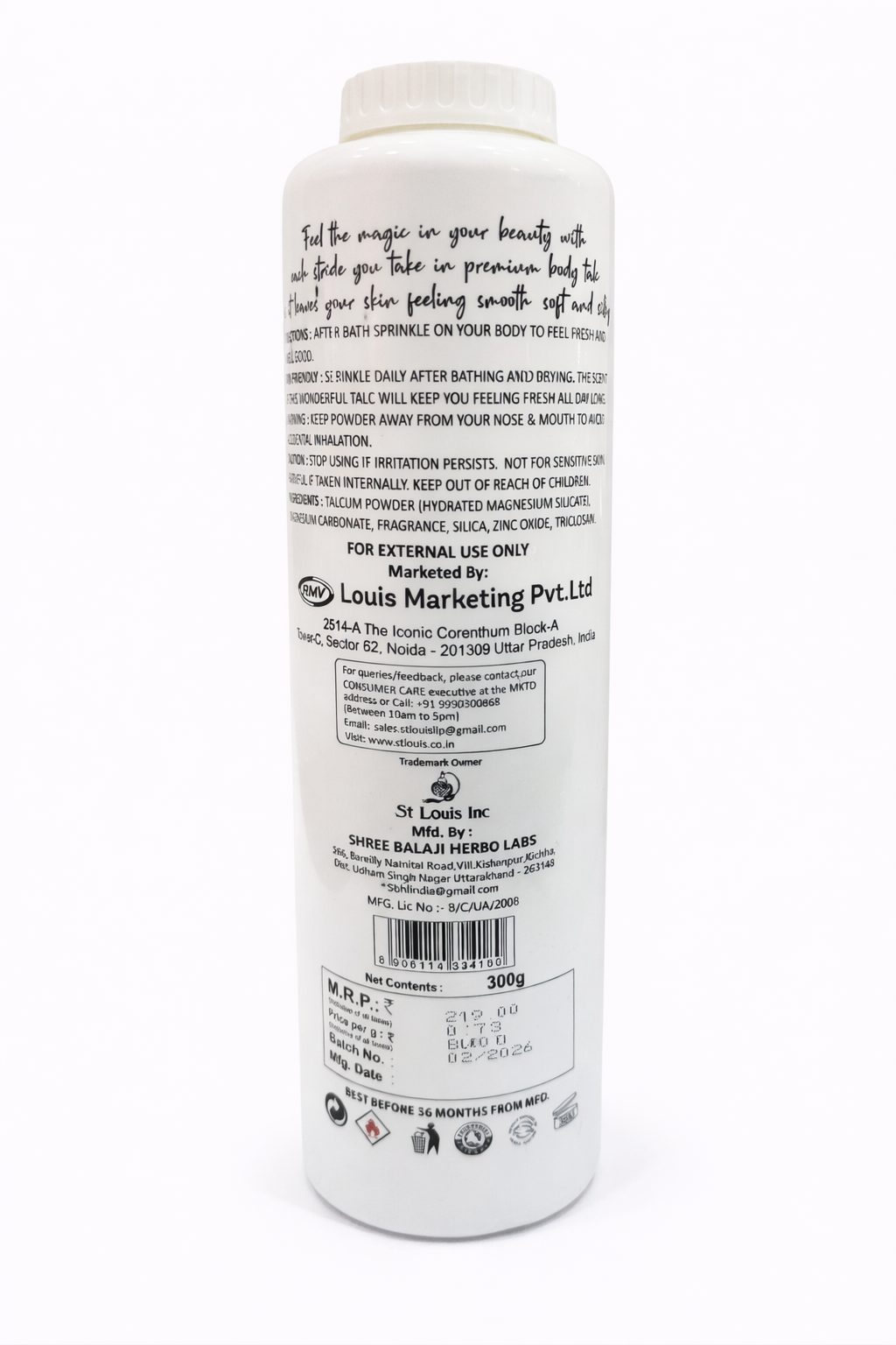 St Louis White Street London Deo Talc for Men 300g | Long Lasting Deodorizing Talcum Powder | Premium French Fragrance | Keeps Skin Fresh & Dry