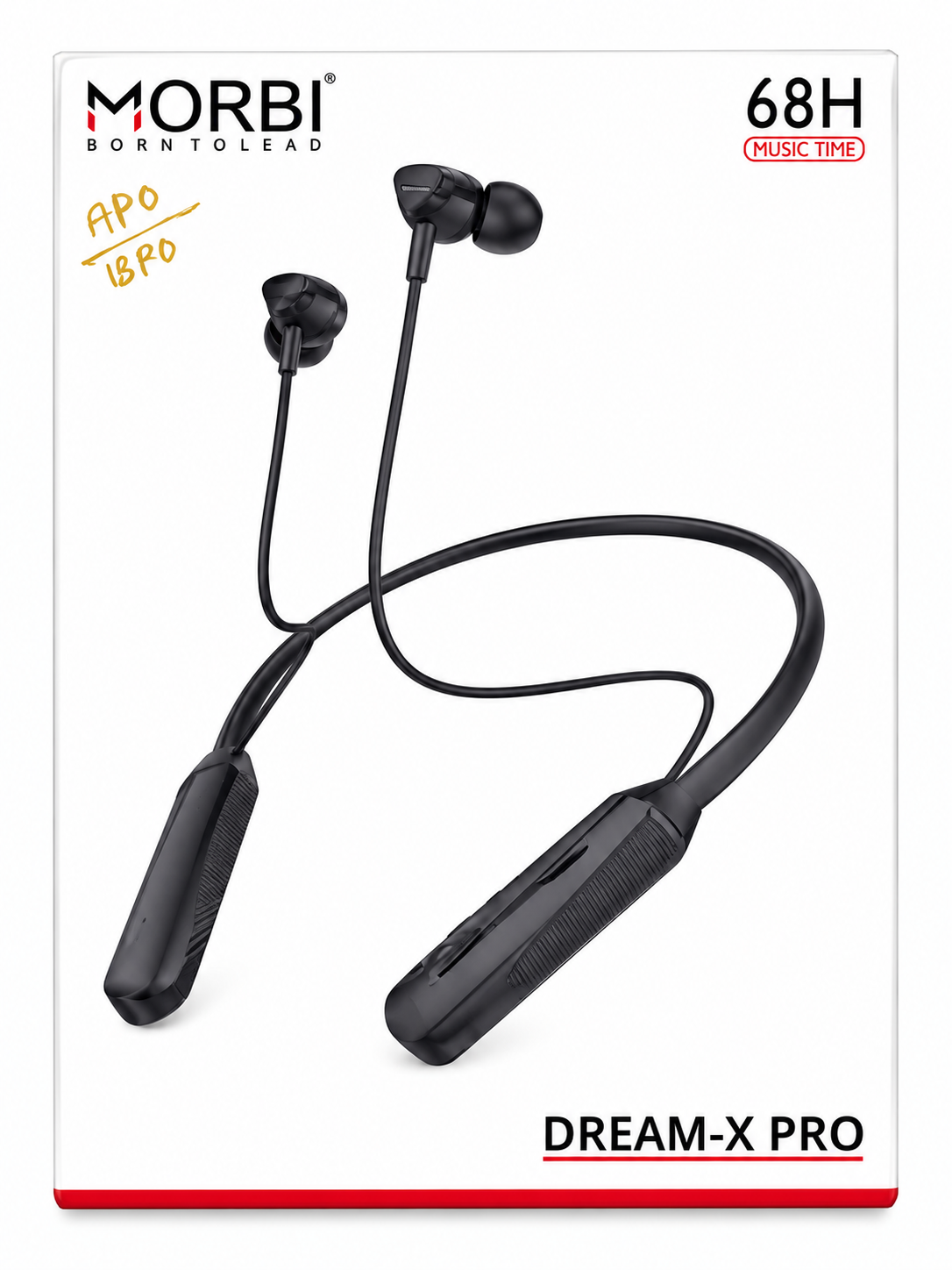 MORBI Dream-X Pro Bluetooth Neckband Earphones with Mic, 68 Hours Music Time, Bluetooth 5.3, Deep Bass HD Sound, Magnetic Earbuds, Sweat Resistant, Lightweight Flexible Neckband, 10M Wireless Range, Black