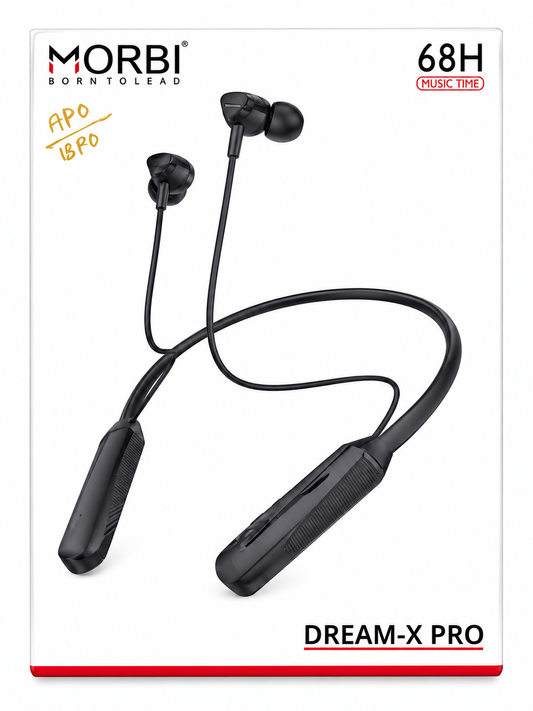 MORBI Dream-X Pro Bluetooth Neckband Earphones with Mic, 68 Hours Music Time, Bluetooth 5.3, Deep Bass HD Sound, Magnetic Earbuds, Sweat Resistant, Lightweight Flexible Neckband, 10M Wireless Range, Black