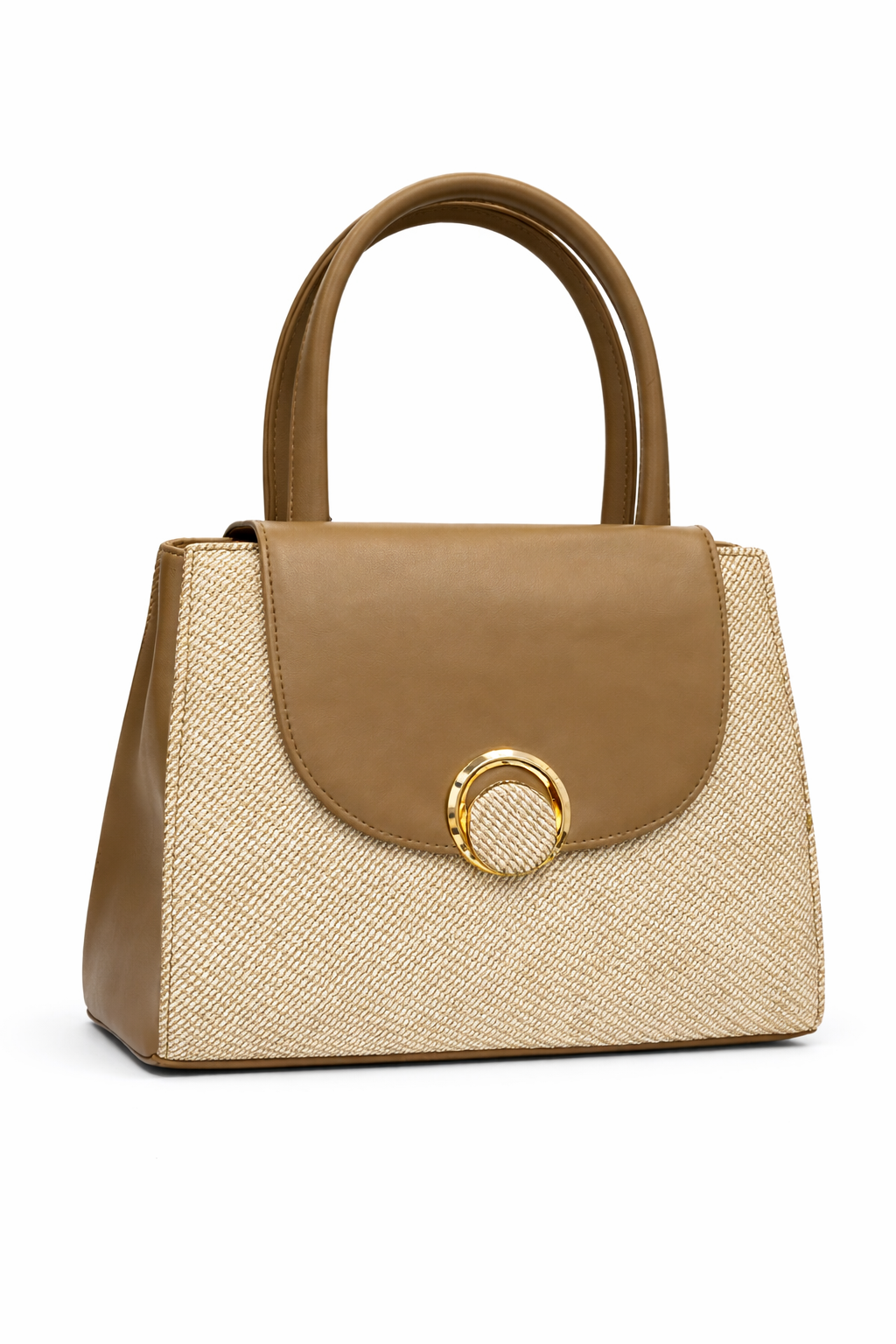 Women’s Textured Handbag, Premium Faux Leather Satchel with Gold Ring Clasp, Multi-Compartment Tote Bag with Zip Pocket & Slip Pockets for Office & Daily Use