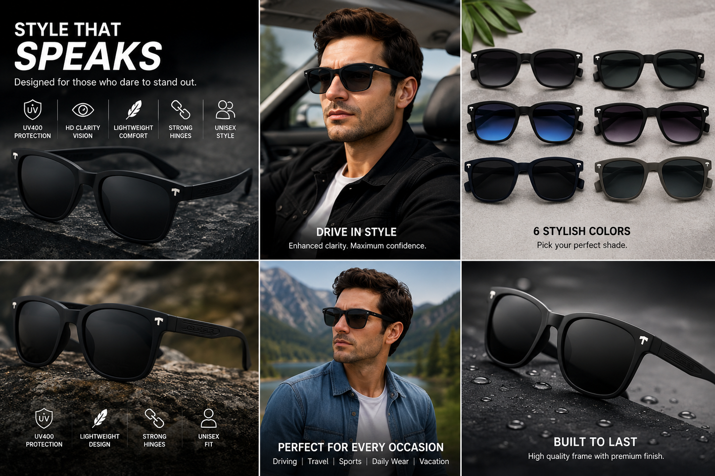 Premium UV400 Polarized Sunglasses for Men & Women | Lightweight Square Frame | HD Vision Lens | Stylish Unisex Driving Sunglasses