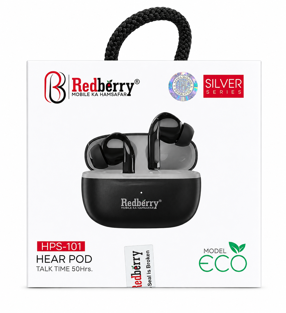 Redberry HPS-101 Hear Pod True Wireless Earbuds, Bluetooth 5.3, Up to 50 Hours Talk Time, Deep Bass Sound, ENC, Clear Calling, Touch Control, Type-C Charging, Auto Pairing, Lightweight Ergonomic Design, Black