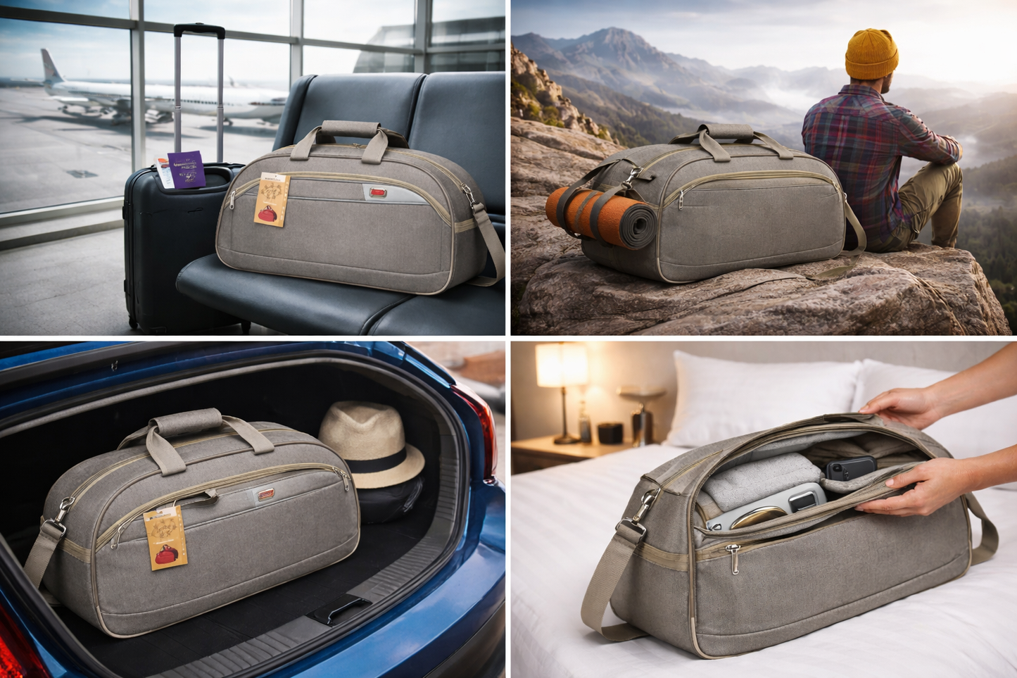 30L Travel Duffel Bag with Shoulder Strap, Spacious Weekender Gym Bag, Durable Polyester Overnight Luggage Bag, Grey