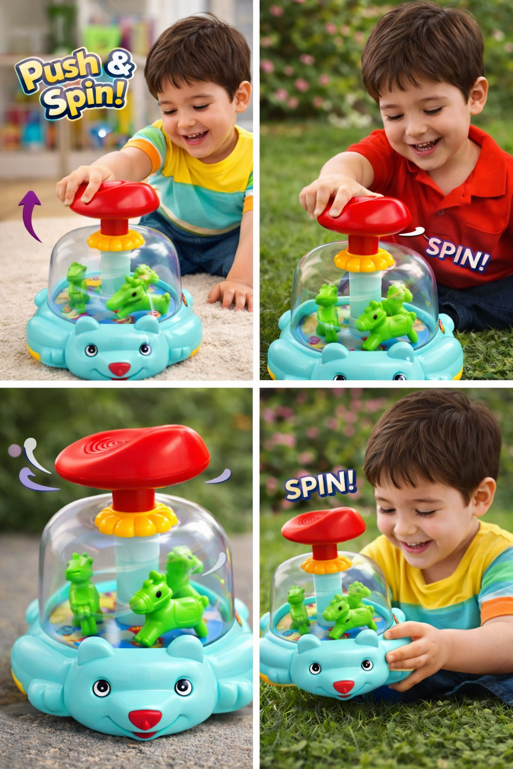 Spin Pony Toy for Kids (1+ Years) – Push & Spin Pony Toy with Moving Animals, No Battery Required, Interactive Baby Toy for Toddlers