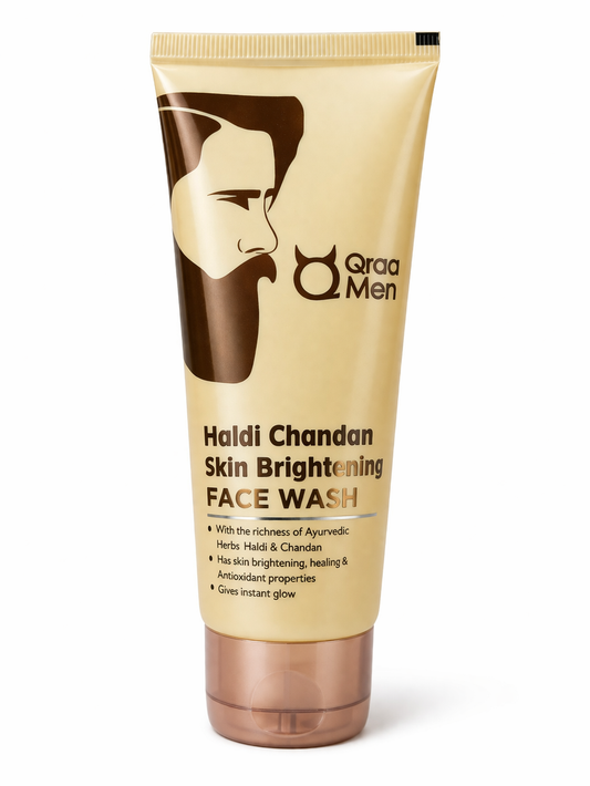 Qraa Men Haldi Chandan Skin Brightening Face Wash | Ayurvedic Turmeric Sandalwood Cleanser for Deep Cleansing & Instant Glow