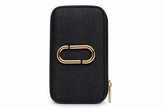 Black Wallet Organizer for Women, Compact Faux Leather Zip Wallet with Card Slots, Coin Pocket, Cash Compartment and Gold Tone Hardware