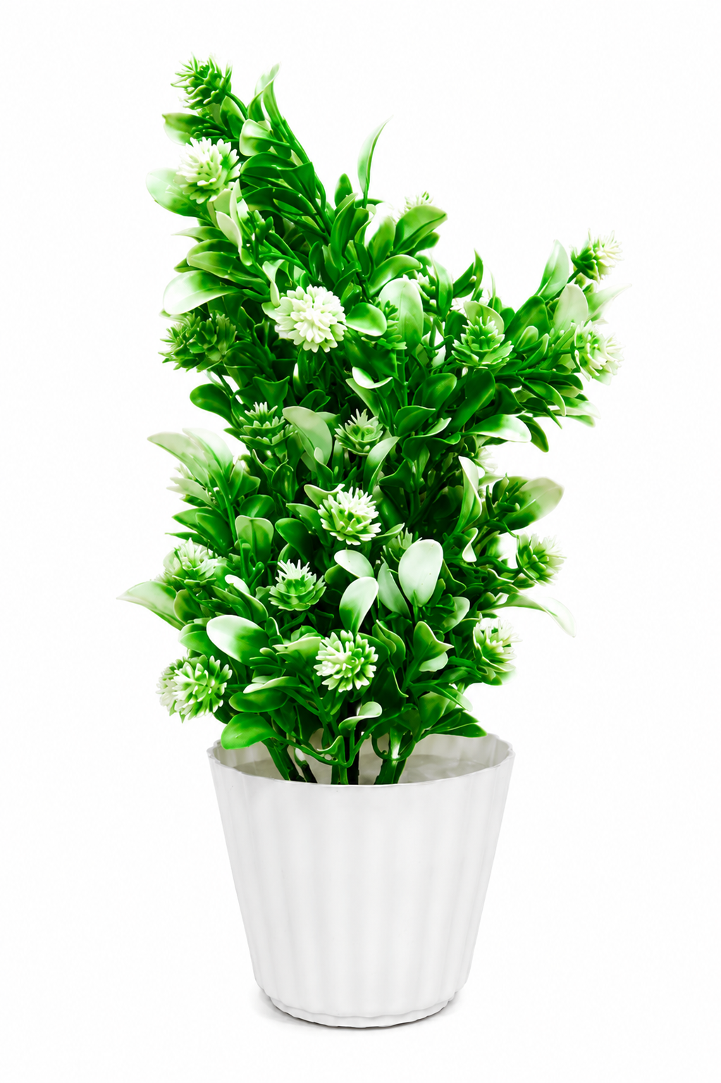 Artificial Plant with Pot for Home Decor, Green & White Faux Flower Plant, Decorative Indoor Plant for Living Room, Bedroom, Office Desk, Table, Shelf & Bathroom, 13 Inch