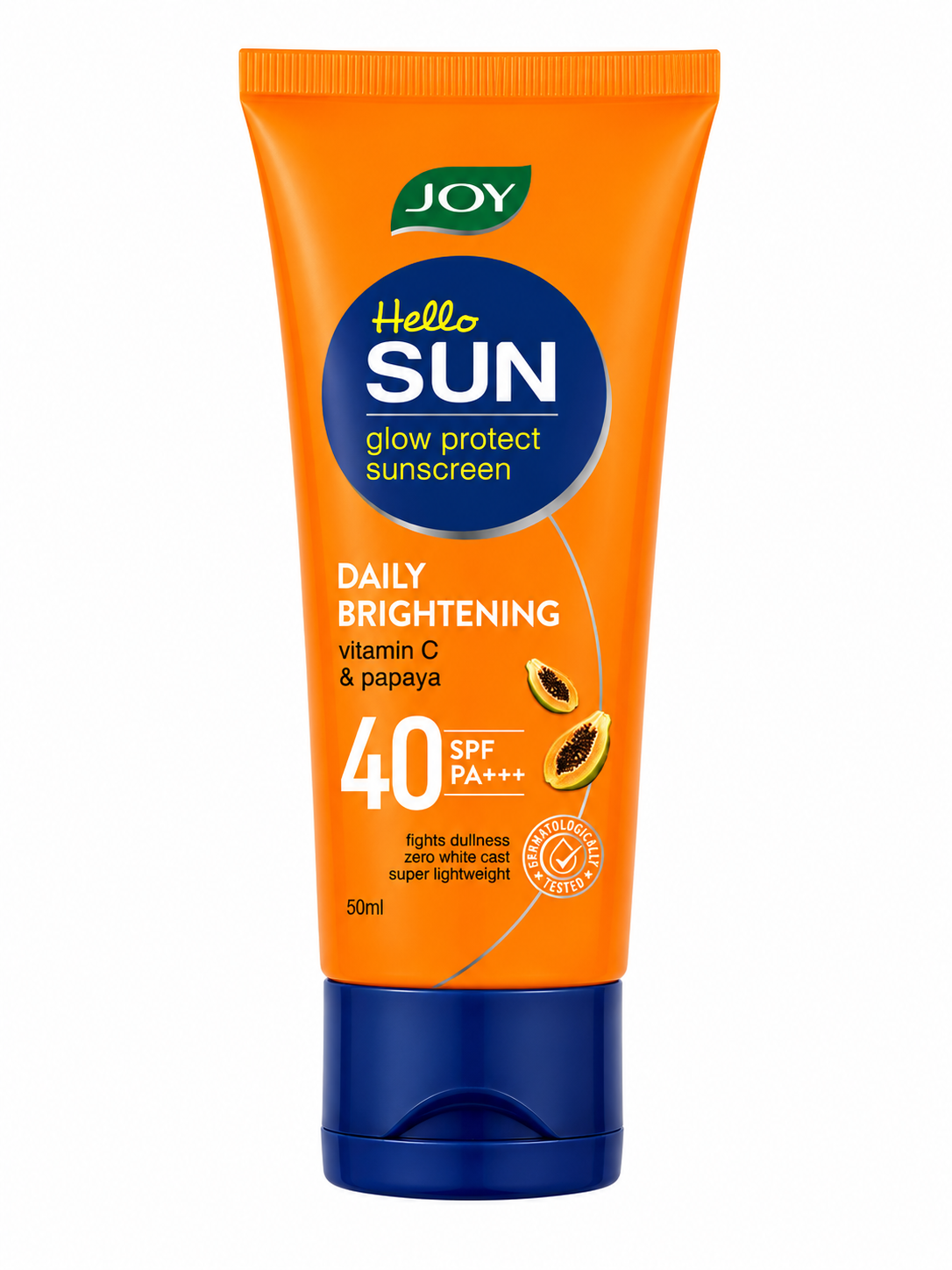 Joy Hello Sun Glow Protect Sunscreen SPF 40 PA+++ with Vitamin C & Papaya Extract | Daily Brightening Sunscreen | Broad Spectrum UVA UVB Protection | Lightweight Non-Greasy Formula | No White Cast | 50 ml