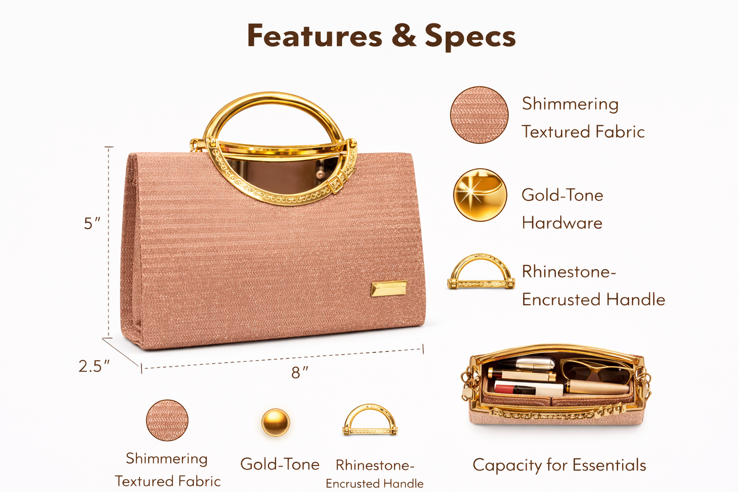 Silver Dual Tone Handbag for Women | Premium PU Leather Metallic Finish Purse