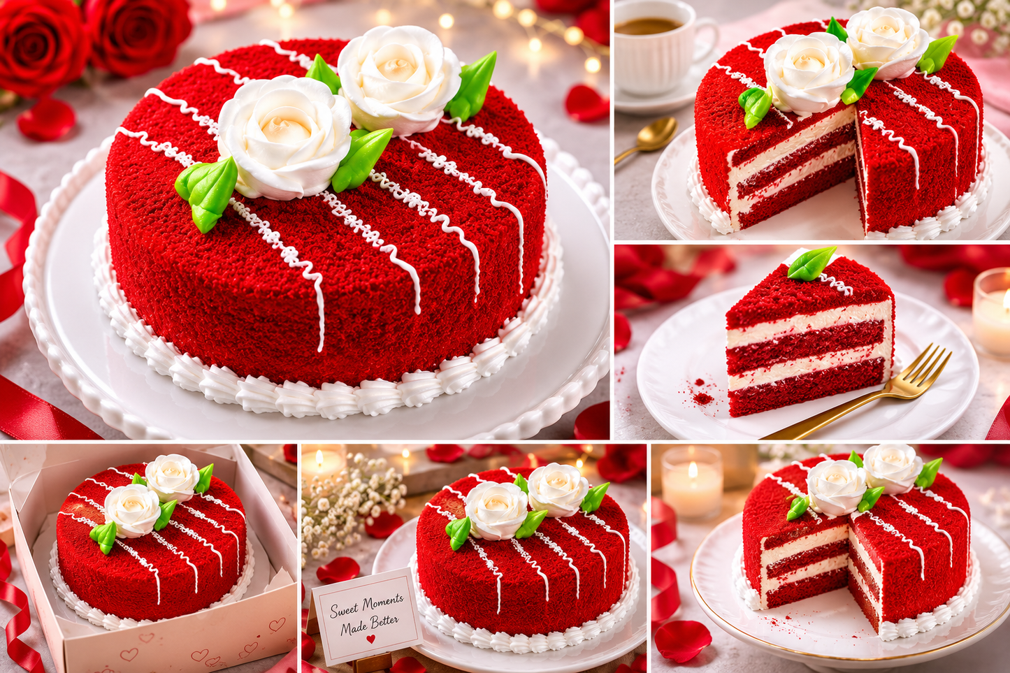 Red Velvet Cake with White Rose Topping (300 grams) | Premium Fresh Cream Red Velvet Cake | Birthday Cake | Anniversary Cake | Celebration Cake