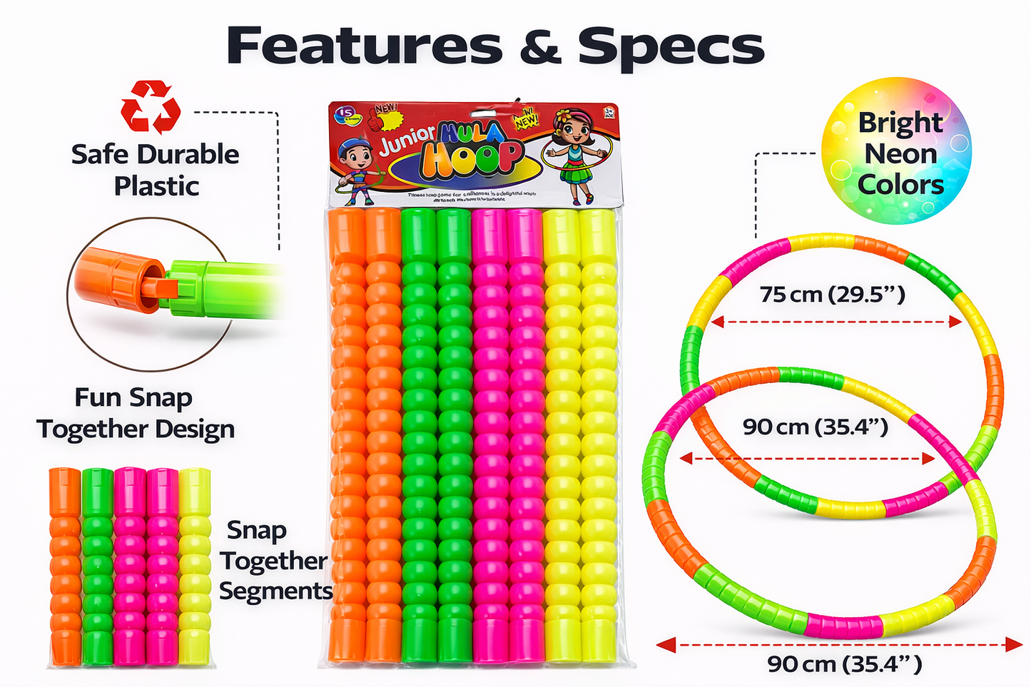 Kids Hula Hoop Set Adjustable (75–90 cm) | Snap-Together Fitness Hoop for Children | Colorful Plastic Exercise Hoop for Boys & Girls (3+ Years)