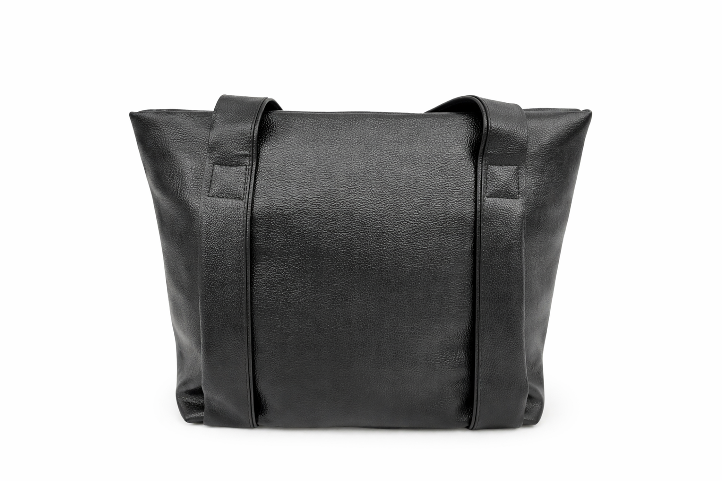 Black Tote Bag for Women, Faux Leather Shoulder Handbag with Front Zip Pocket, Rear Slip Pocket
