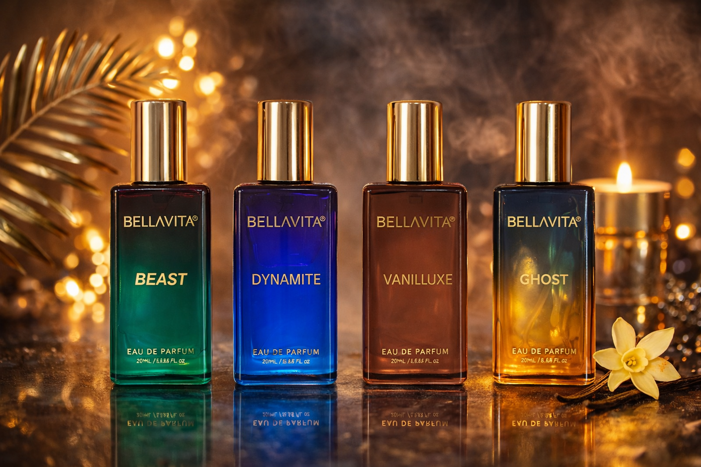 Bella Vita Luxury Eau De Parfum Gift Set for Men & Women | 4 x 20ml Perfume Combo | Beast, Dynamite, Vanilluxe, Ghost | Long-Lasting Premium Fragrances