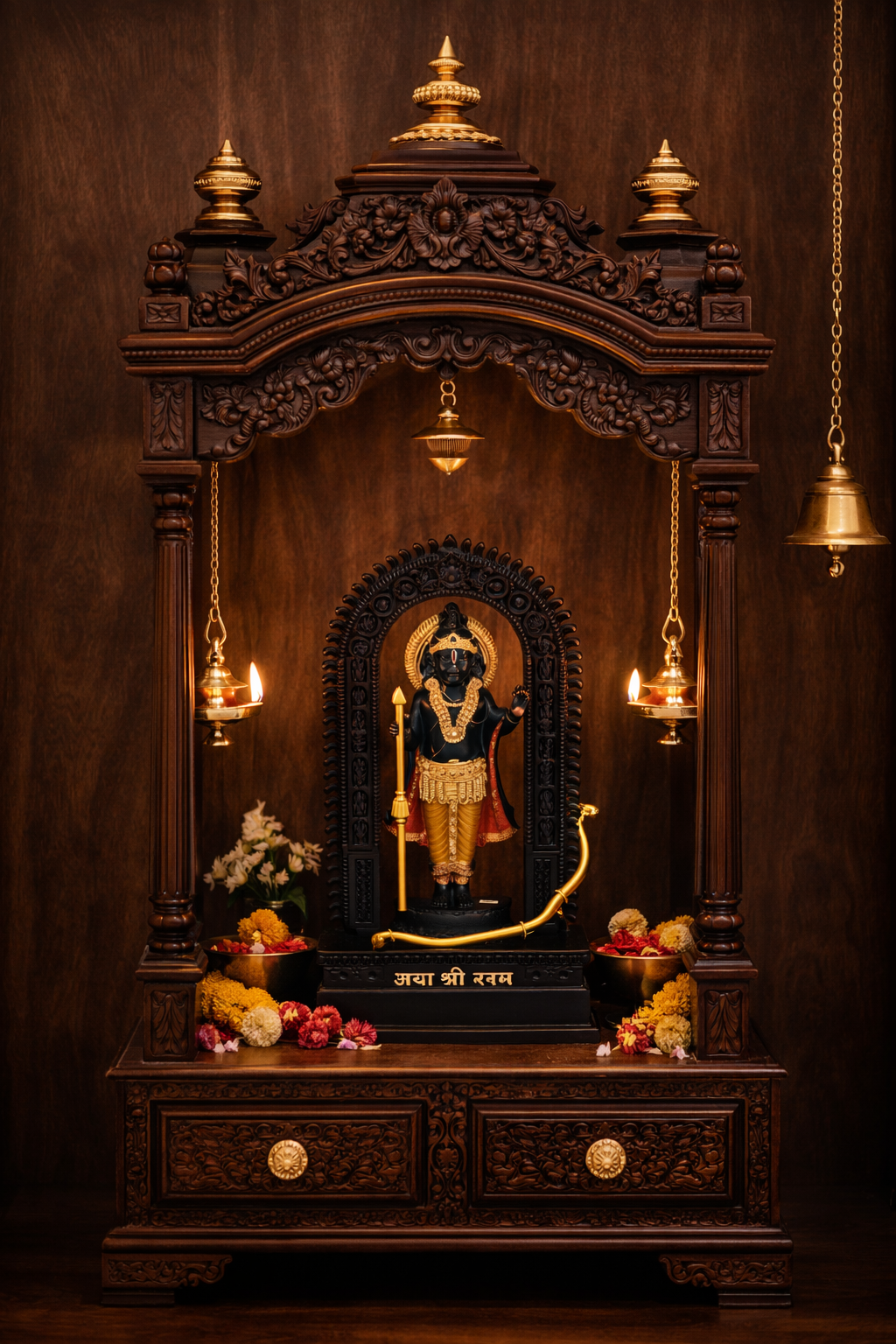 Lord Ram Statue Idol for Home Temple | Premium Black & Gold Decorative Murti with Arch