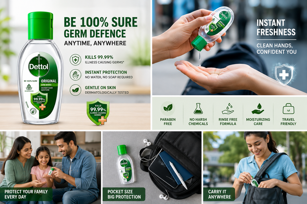 Dettol Original Instant Hand Sanitizer Gel, Quick-Drying No-Rinse Hand Sanitizer for Everyday Hand Hygiene, Travel & On-the-Go Use, 50 ml