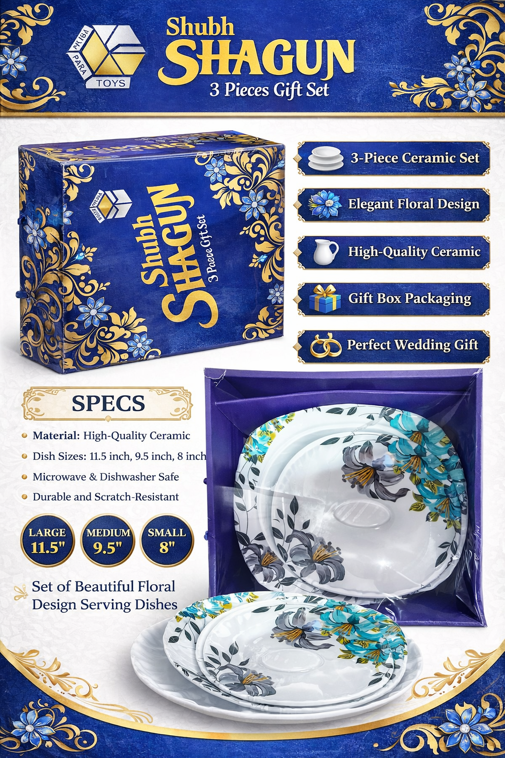 Ceramic Dinner Gift Set (3 Pieces) | Premium Printed Plate, Bowl & Lid Set