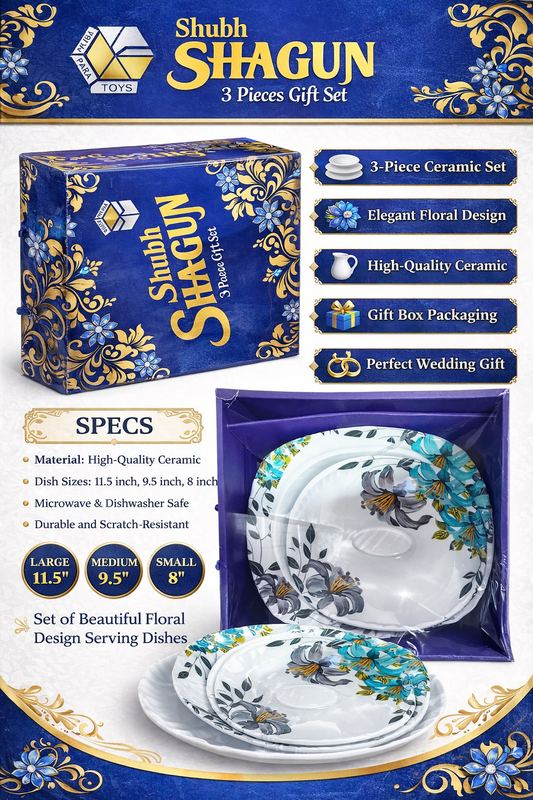 Ceramic Dinner Gift Set (3 Pieces) | Premium Printed Plate, Bowl & Lid Set