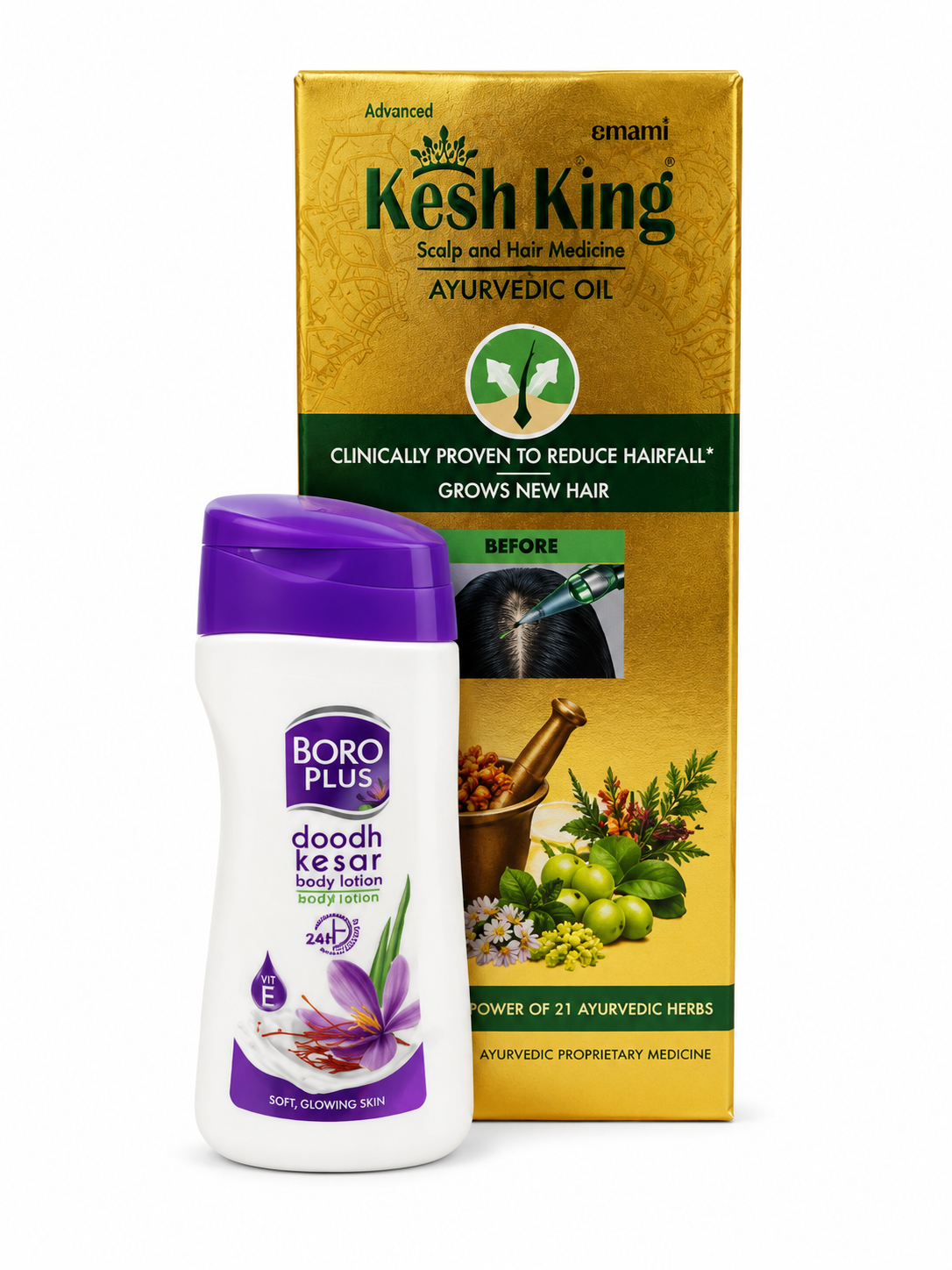 Kesh King Ayurvedic Hair Oil for Hair Fall Control & Hair Growth | 21 Ayurvedic Herbs | Nourishes Scalp & Strengthens Hair | Suitable for Men & Women | 200ml + BoroPlus Doodh Kesar Body Lotion 40ml Free