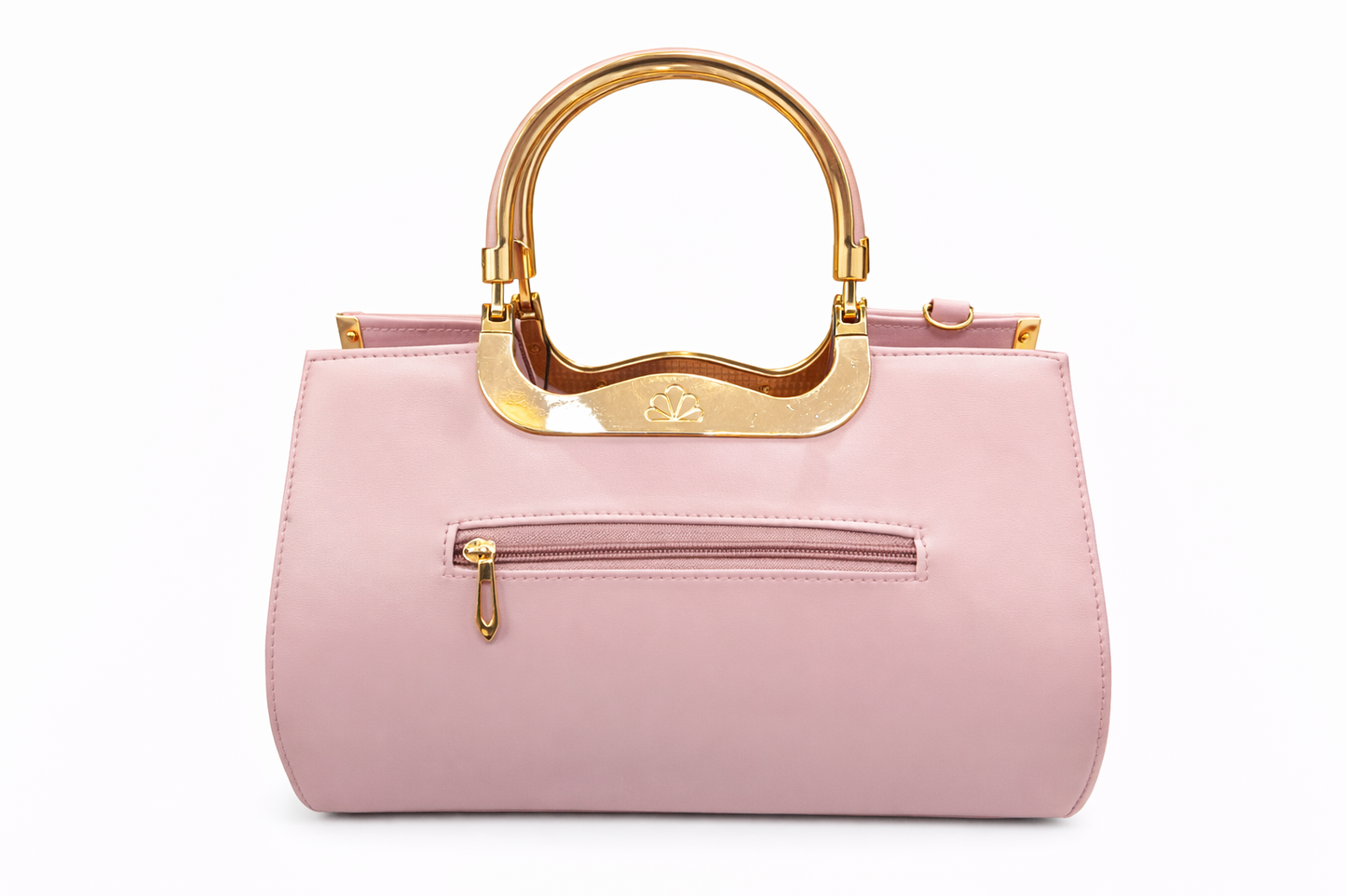 Harmal Store Women’s Blush Pink Faux Leather Handbag with Rhinestone Handle | Luxury Top Handle Purse with Gold-Tone Hardware