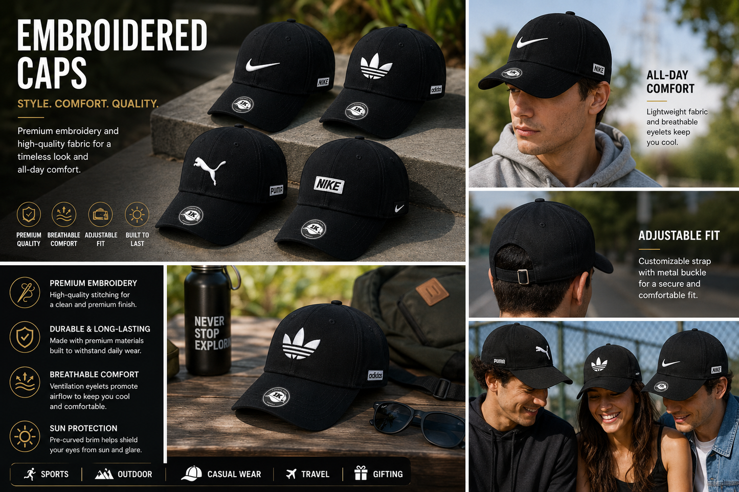 Premium Embroidered Baseball Cap for Men & Women 1 PEACE | Adjustable Cotton Sports Cap | Casual Snapback Hat with Curved Brim | Black Unisex Cap for Sports, Outdoor & Daily Wear