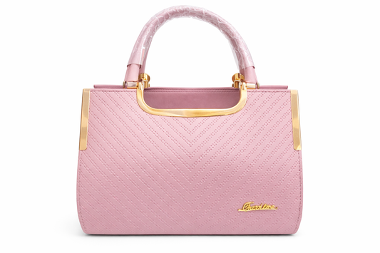 Women’s Pink Handbag, Premium Faux Leather Satchel with Gold-Tone Hardware, Quilted Designer Style Tote Bag with Zip Pocket for Office & Daily Use