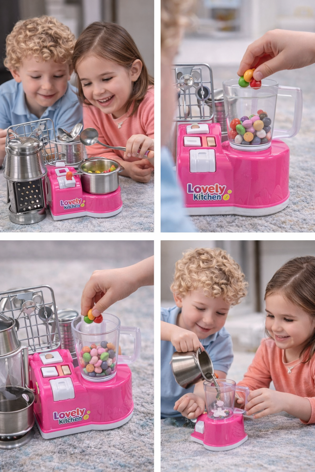 Kids Kitchen Play Set with Mini Stainless Steel Utensils & Blender Toy, Cooking Role Play Set for Girls & Boys, Pretend Play Kitchen Toy Kit (3+ Years)