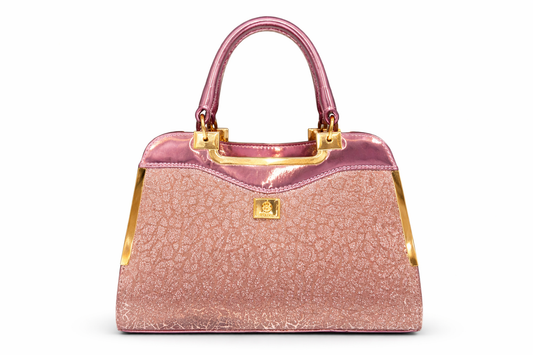Pink Metallic Handbag for Women | Premium PU Leather Party Purse with Gold Hardware