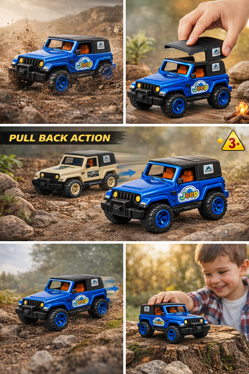 Mini Off-Road Toy Car for Kids | Pull Back / Free Rolling Jeep Style Vehicle | Durable ABS Plastic Car Toy for Boys & Girls (3+ Years)