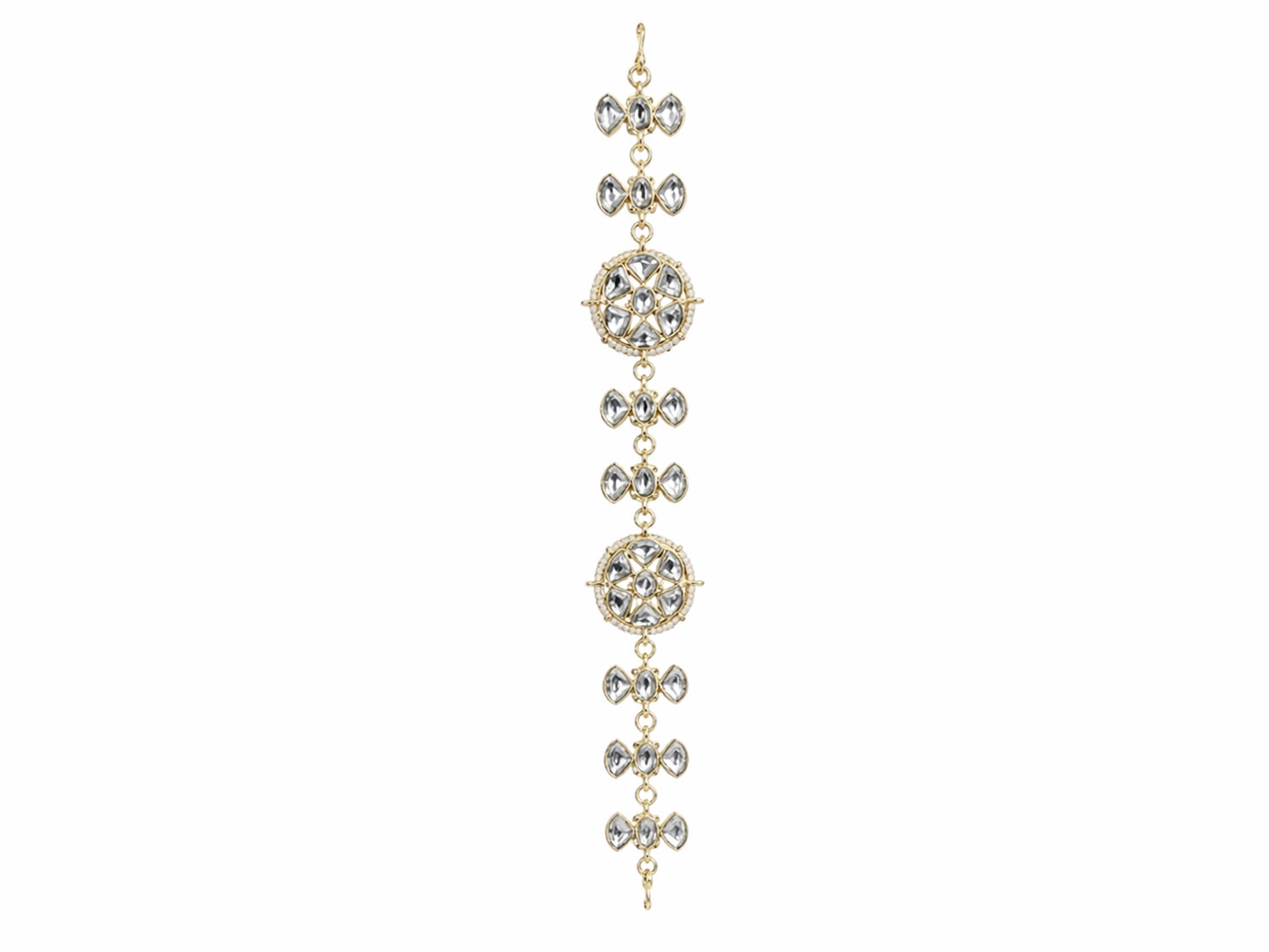 Traditional Kundan Style Hair Jewel Maang Tikka for Women – Gold-Plated Intricate Floral Indian Bridal Hair Accessory, Glass Stones Headpiece for Weddings, Festivals, and Ethnic Events