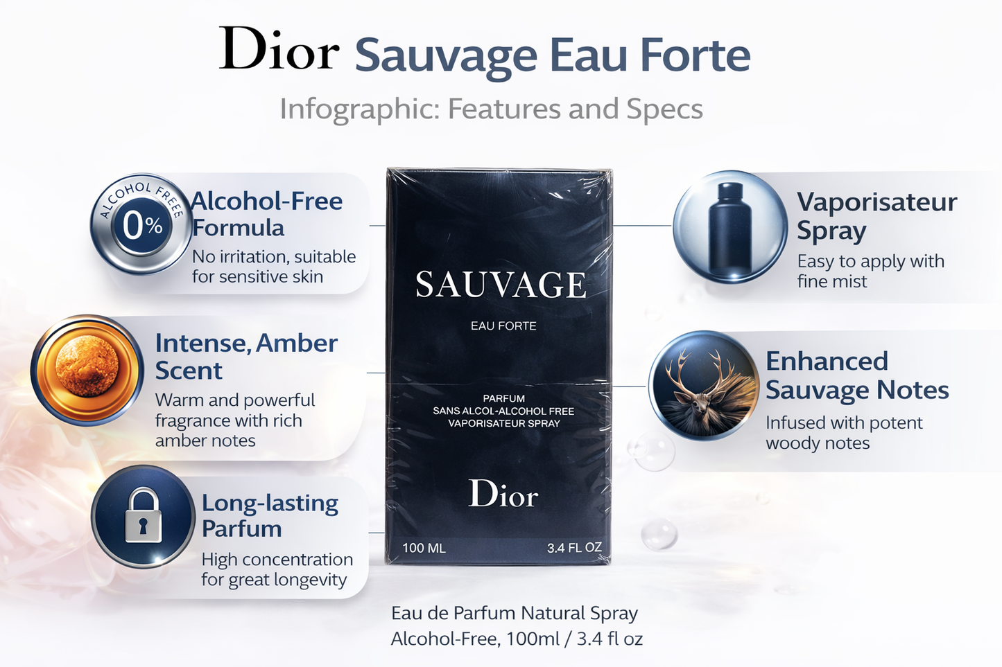 Dior Sauvage Eau Forte 100ml for Men – Alcohol-Free Long Lasting Perfume Spray – Amber Woody Luxury Fragrance with Intense Notes